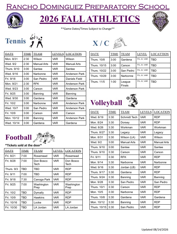 Fall Athletic Schedule
